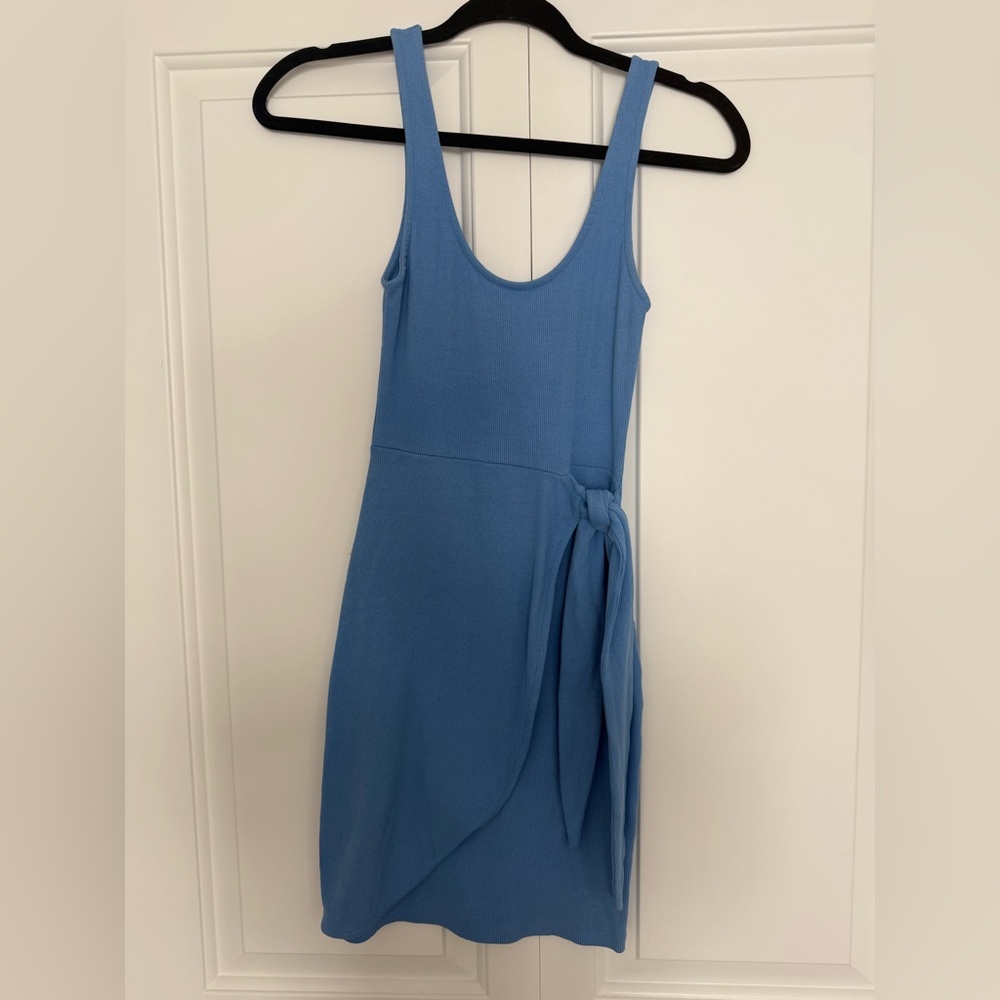 Zara Blue Ribbed Wrap Dress